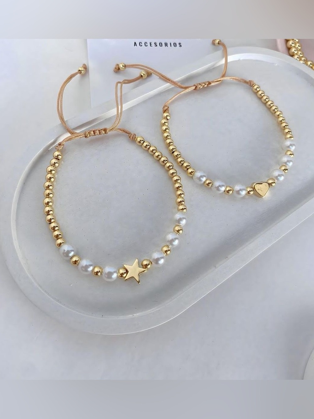 Gold Bead & Pearl Star Bracelet - Adjustable Women’s Bracelet